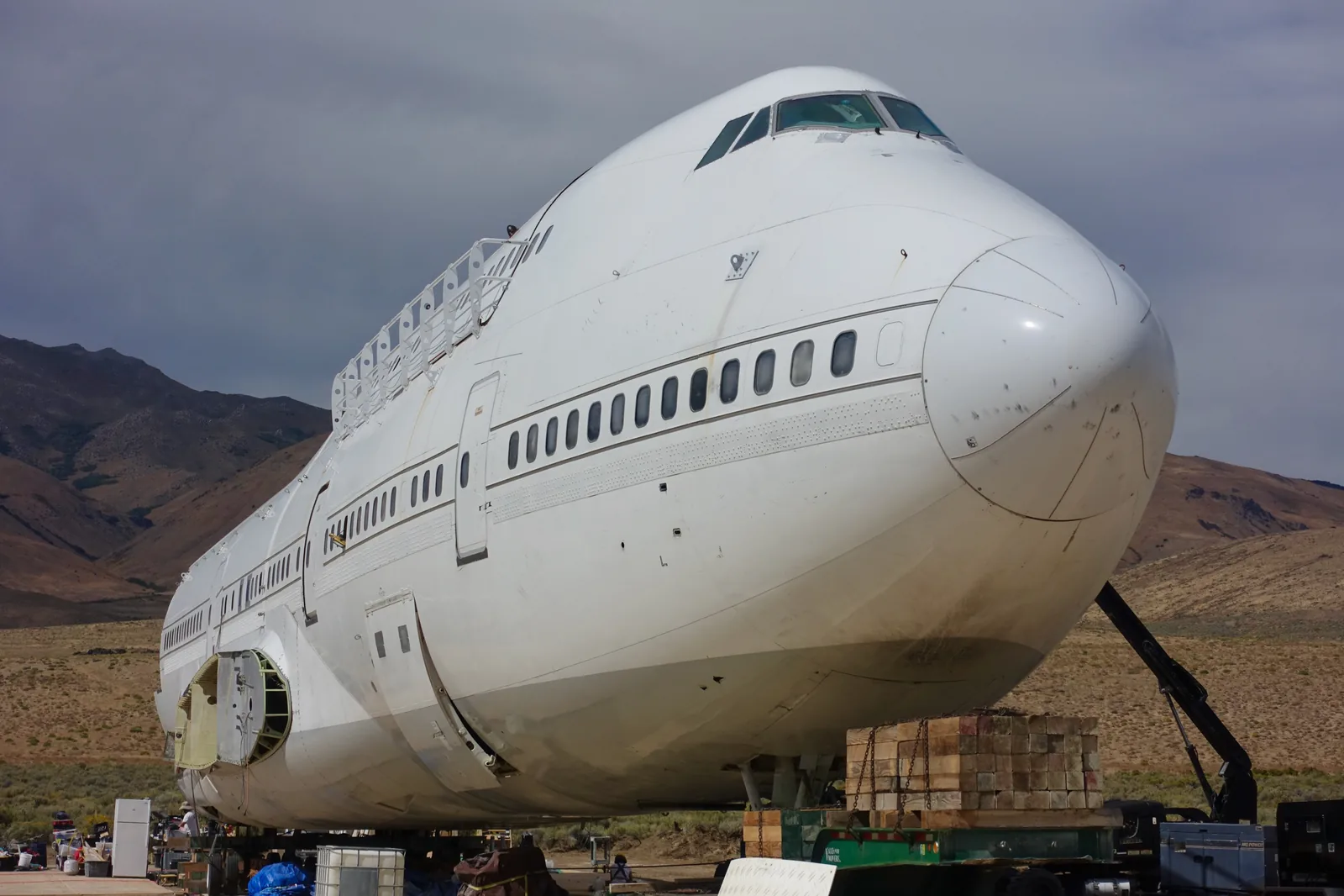 The Burning Man 747 art car, a full-size airplane fitted out as a mobile disco, on the playa
