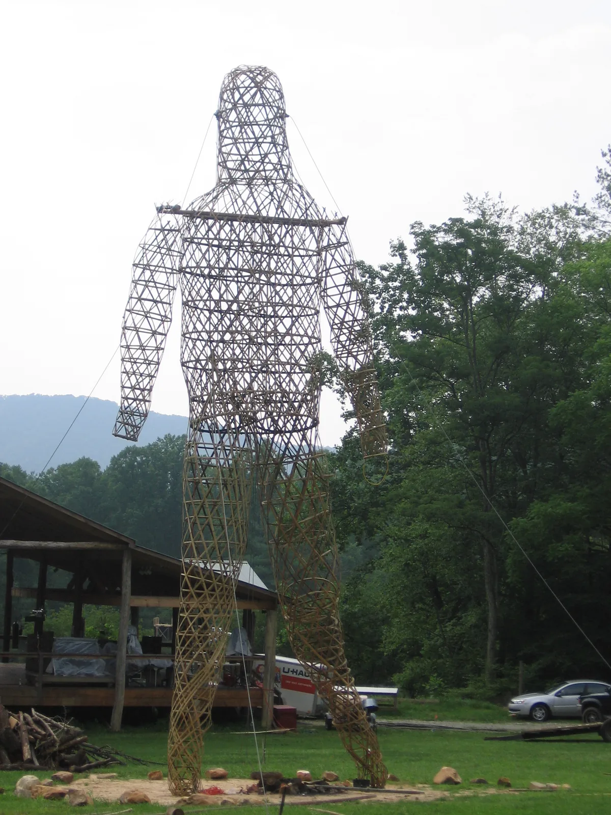 The Bamboozler, the towering wooden effigy burned each year at the Transformus regional Burning Man festival in the North Carolina mountains