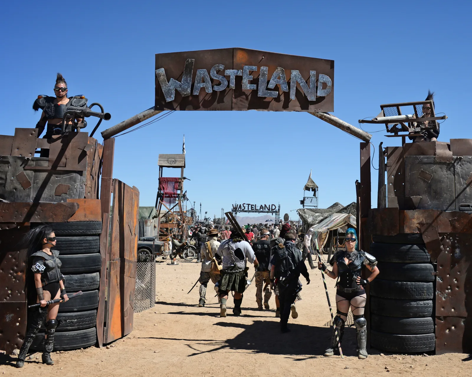 The main gate arch of Wasteland Weekend, the post-apocalyptic Mad Max themed festival in California City, California