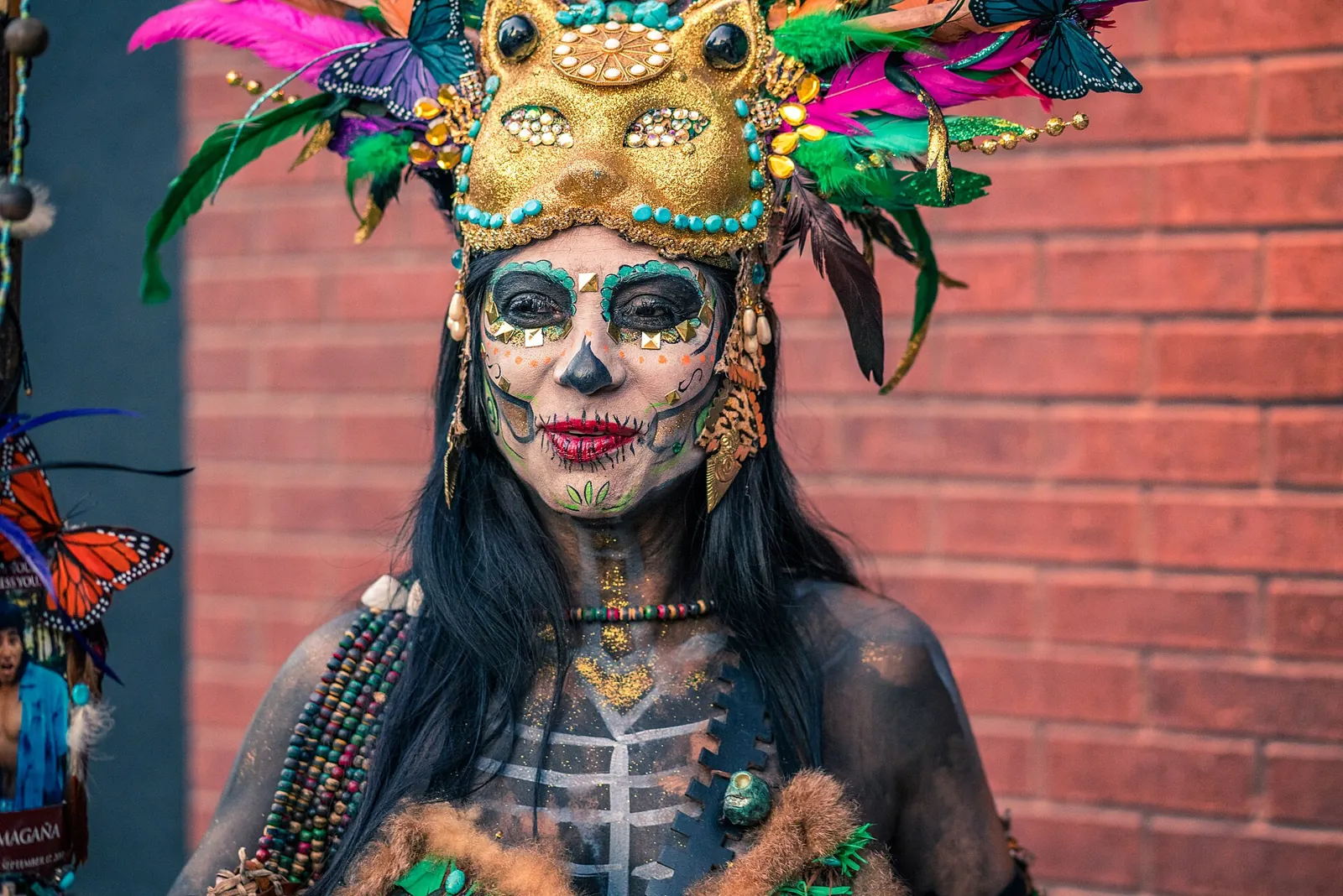 Día de los Muertos celebration in San Antonio, Texas, with painted faces and marigolds