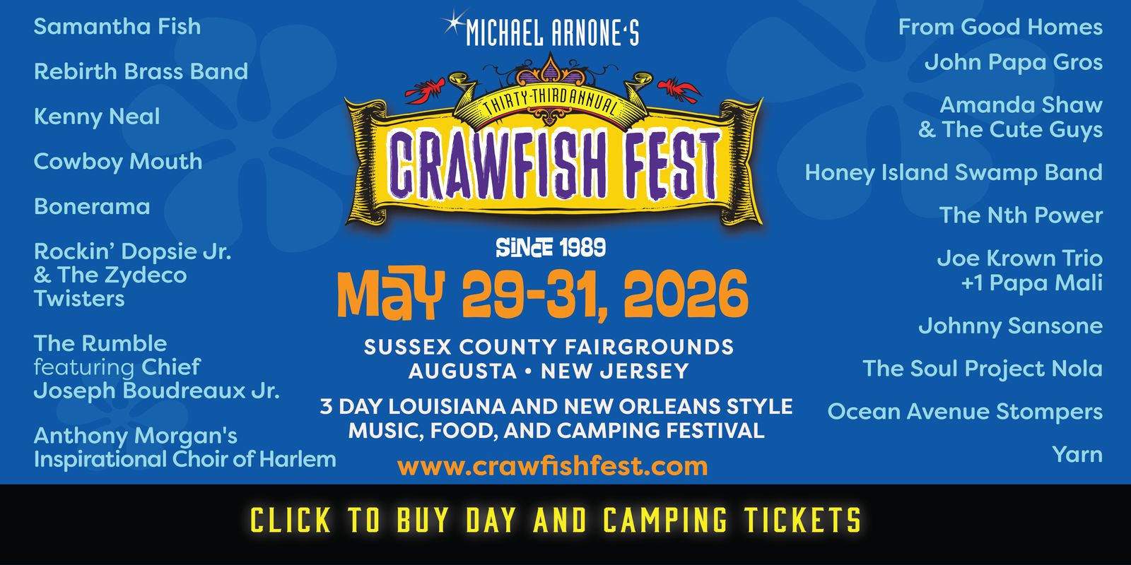 Michael Arnone's 33nd Annual Crawfish Fest, official poster and event artwork