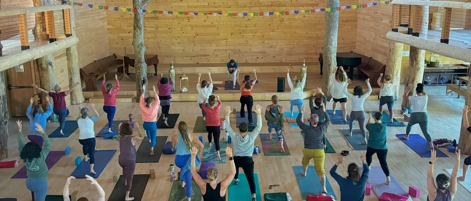 Warrior class seen from the Ogontz lodge balcony at Kula Yoga Fest