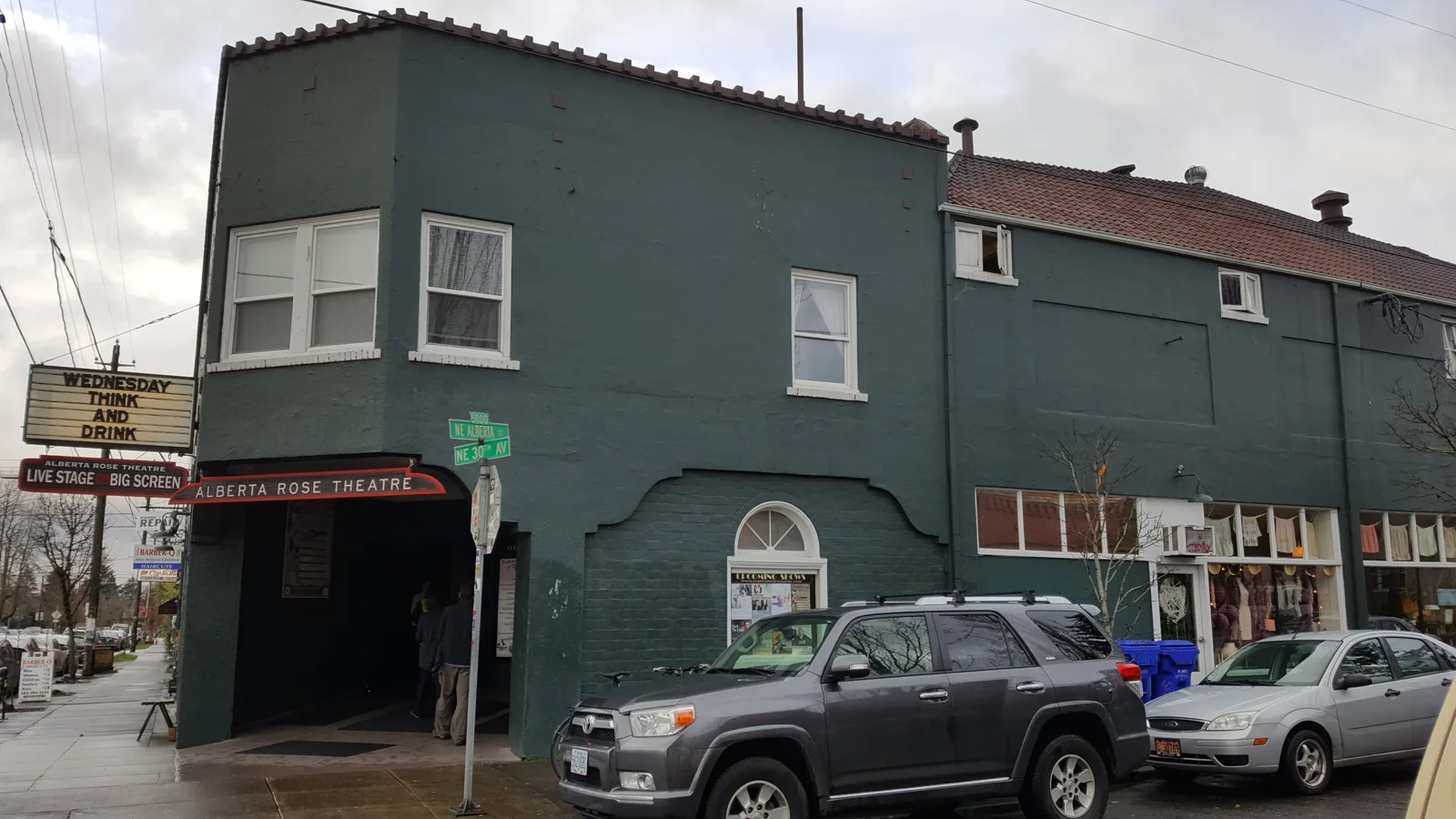 The green corner building of the Alberta Rose Theatre, Portland