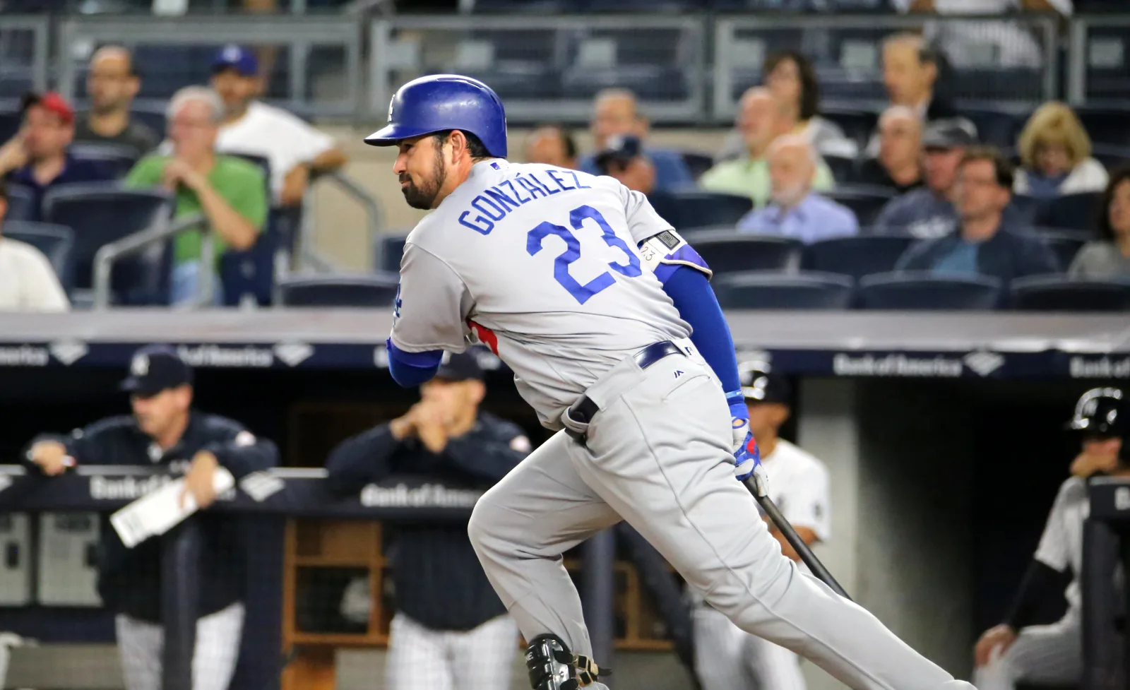 Dodgers first baseman Adrian Gonzalez at bat in 2016; an interim image for the Dodger Stadium grounds