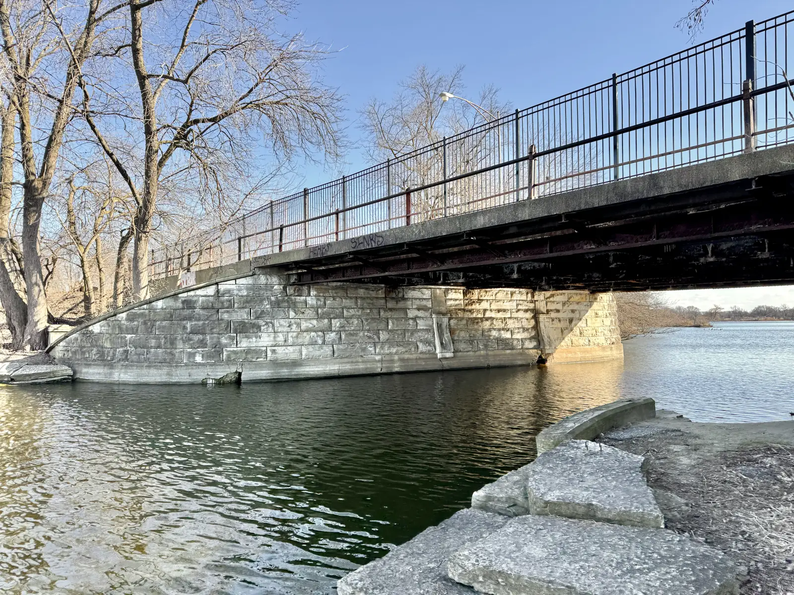 A stone bridge over the lagoon at Jackson Park, Chicago