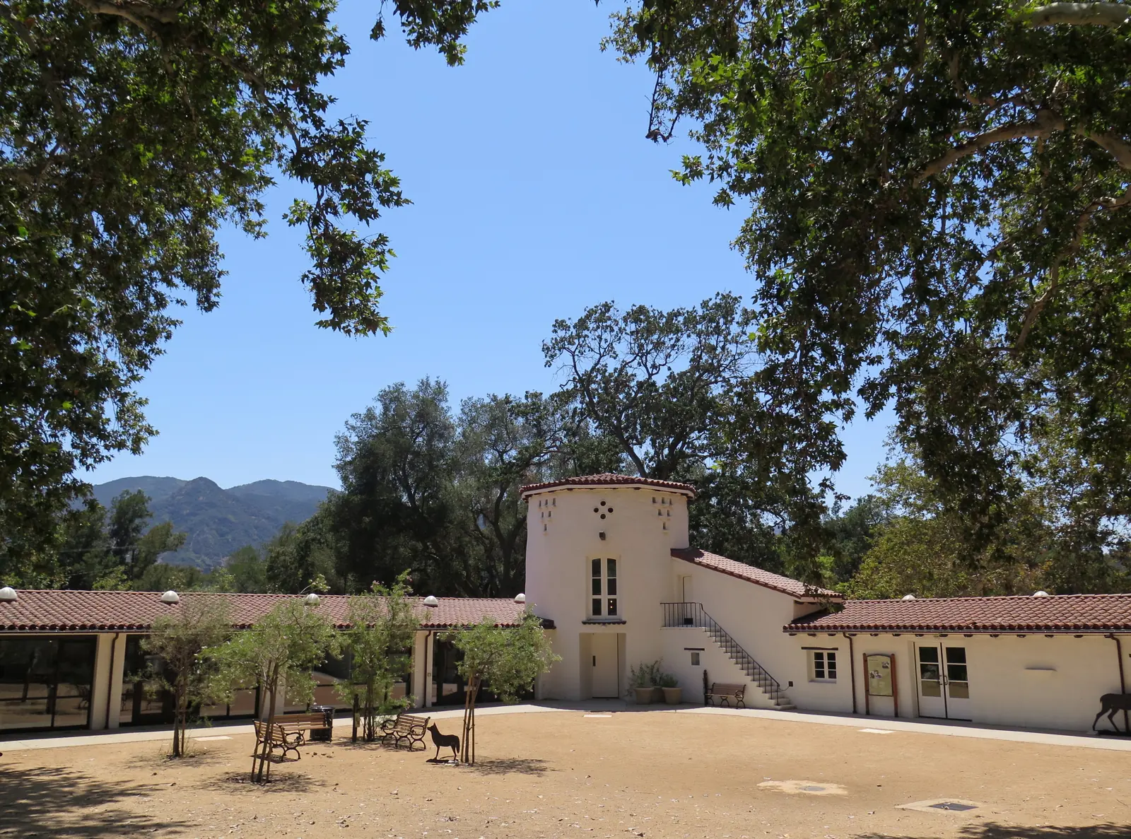The courtyard of the Spanish-style visitor center at King Gillette Ranch