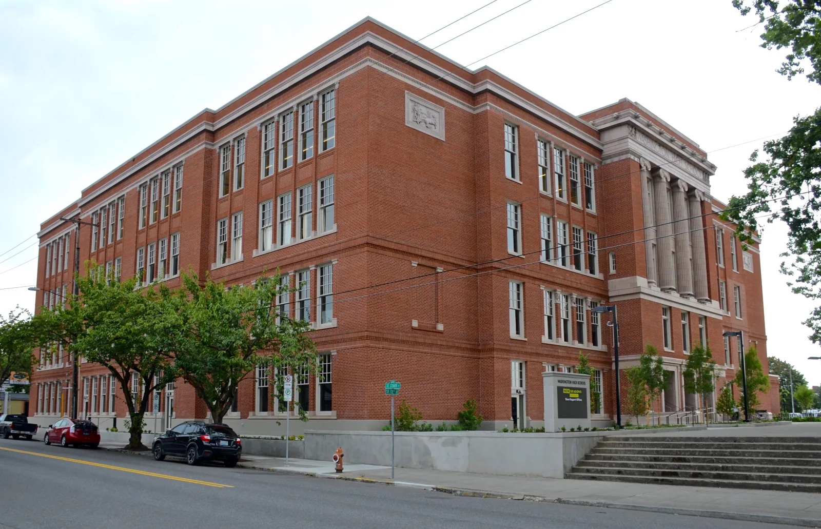 The brick former Washington High School that houses Revolution Hall, Portland