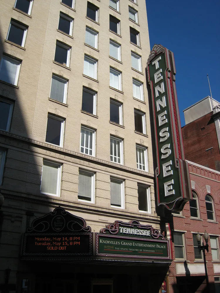 The vertical Tennessee Theatre sign on Gay Street, Knoxville